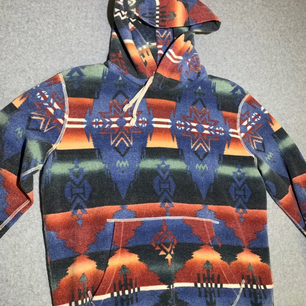 Polo Ralph Lauren‎ Mens M Aztec Fleece Hoodie Southwestern Pattern Blue Orange